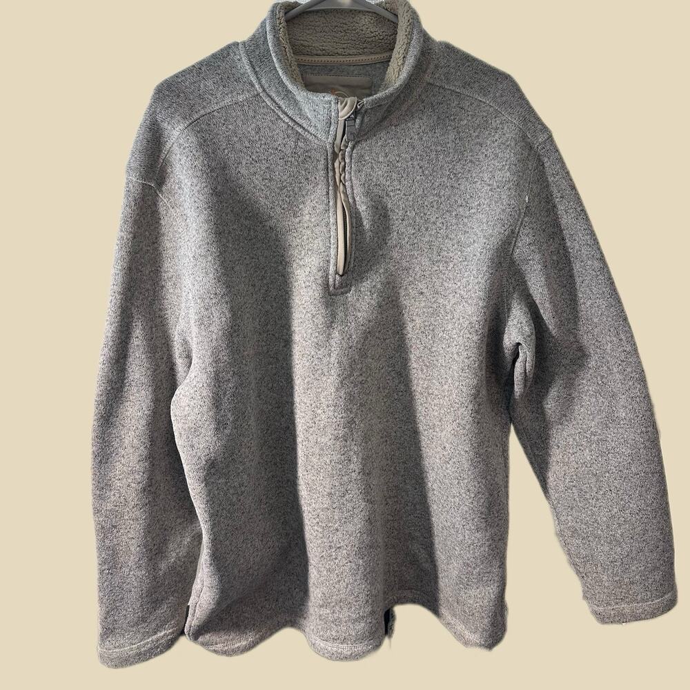 GH Bass & Co Men's Pullover Sweater Tan Long Sleeve 1/4 Button Up XL